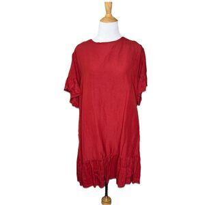 Urban Outfitters Red Short Sleeve Linen Blend Shirt Dress Lagenlook Size Small